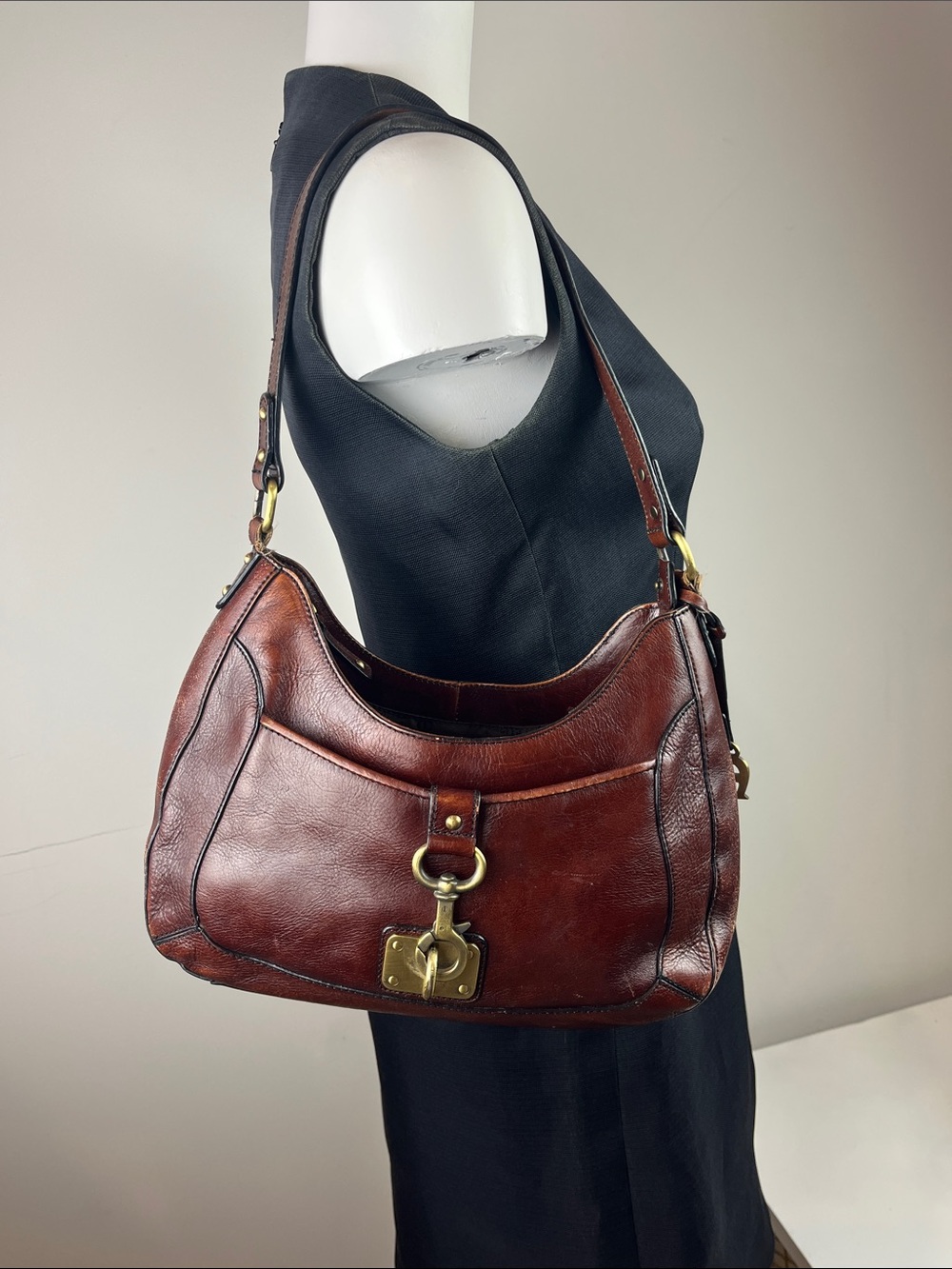 Vintage Aigner Brown Leather Hobo Bag with Iconic Horseshoe Logo